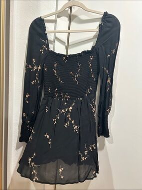 Reformation Black Mini Dress with Pink Floral Print